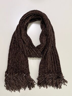 Charter Club Brown Chenille Knit Scarf with Fringe